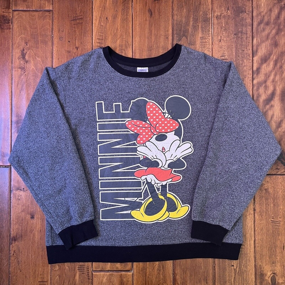 VTG Disney Minnie Mouse Girls Sz. XL Grey Long Sleeve Crewneck Sweater Charcoal